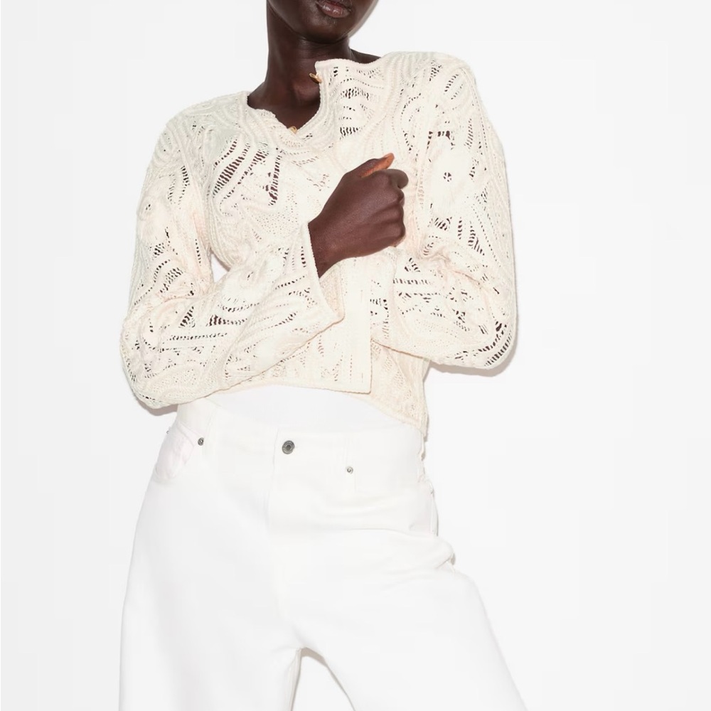 H&M Crotchet Look Cardigan. NWT. Light Beige. Sz S. SOLD OUT